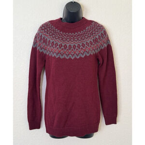 Icewear Womens Sweater Merino Wool Icelandic Design Red Fair Isle Nordic NWT